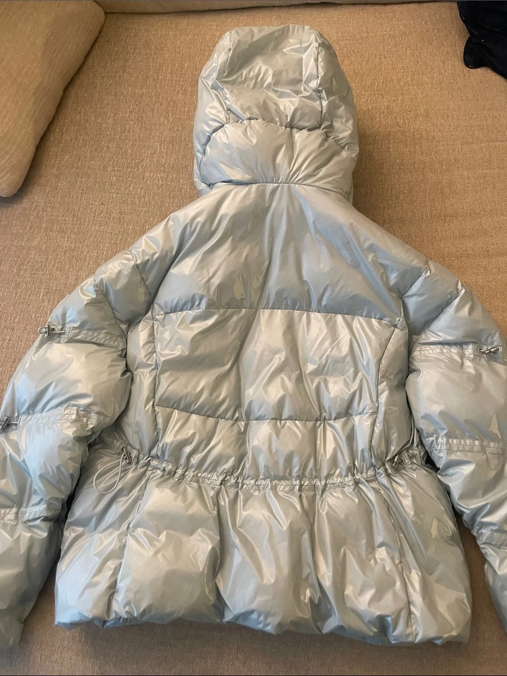 ALO Yoga Women’s Pale Blue winter Quilted Puffer Jacket with Hood size M